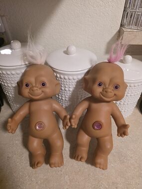 Vintage Wishstone 11" Ace Novelty Treasure Troll Dolls Jewel Belly Buttons